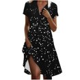 thumbnail image 1 of VEKDONE Robe Mode pour Femmes à Pois, Col en V, Manches Courtes, Ample et Confortable, Noir, P, 1 of 6