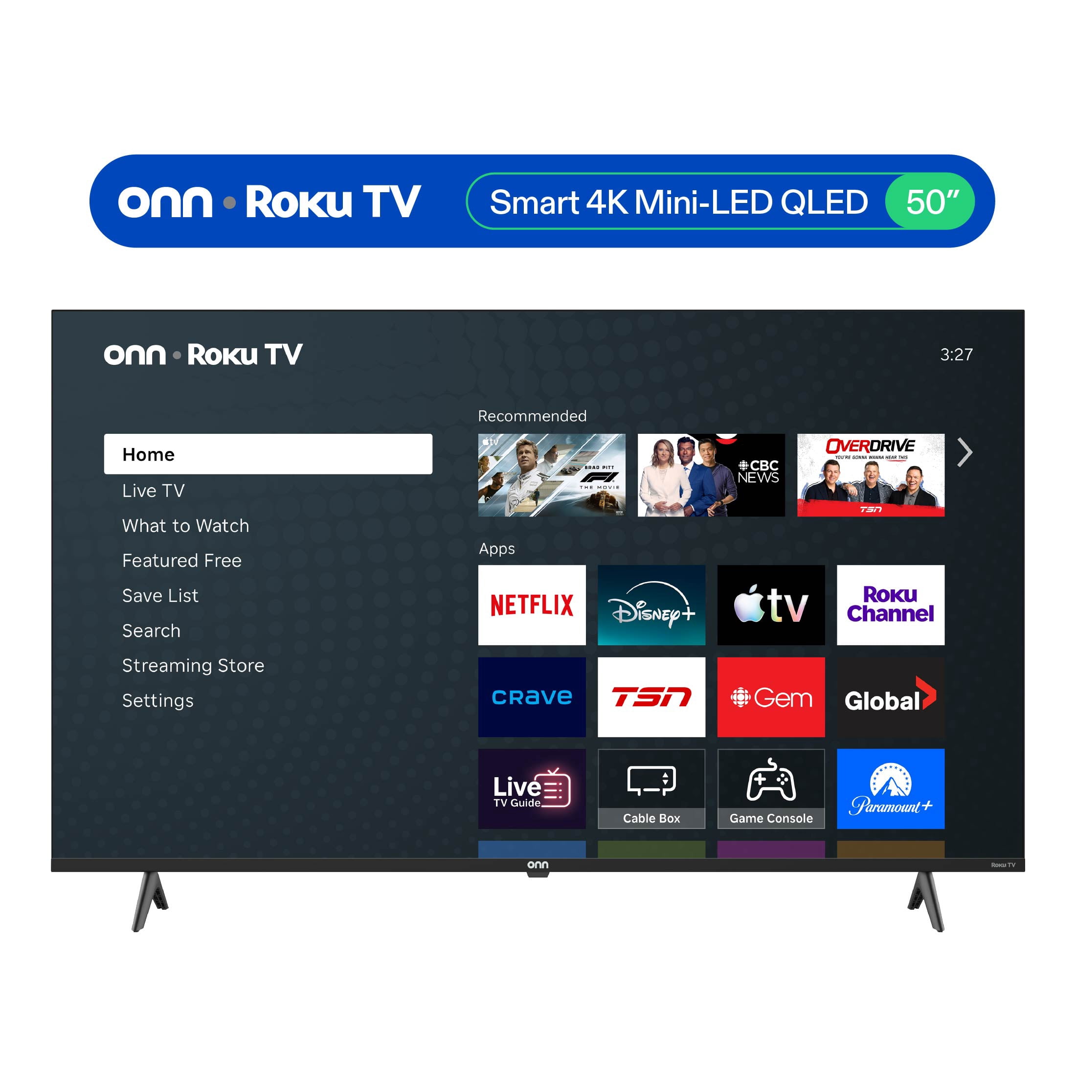 onn 50” Mini-LED QLED 4K UHD Smart Roku TV - Walmart.ca
