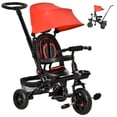 thumbnail image 1 of Qaba Tricycle pour Bébé 4 en 1 Tricycle avec Siège Réversible à Angle Ajustable Poignée Amovible Auvent Main Courante Ceinture Rangement Repose-Pieds Frein Embrayage pour 1-5 Ans Rouge, 1 of 10