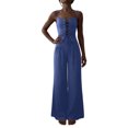 thumbnail image 3 of Women's Casual Solid Color Hollow Strap Top And Wide Leg Pants Two Piece Set Mid Rise Relaxed Fit Perfect for Summer Outfits Beach Vacation or Daily Wear Jumpsuit JASKFLY Navy S, 3 of 9