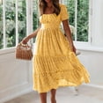 thumbnail image 2 of Robes d'Été Décontractées pour Femmes à Manches Courtes, Tendance, Imprimées, Robe Midi de Plage à Encolure Carrée, Plissée, Évasée, Boho, Robe Soleil, 2 of 7