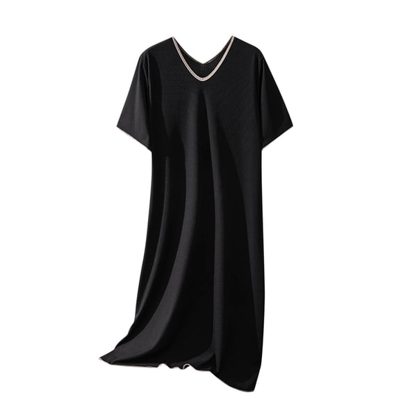 FAIWAD Women's V Neck Dress Casual Summer Short Sleeve Dress Solid Color Loose Lightweight Maxi Dress