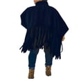 thumbnail image 2 of Womens Turtleneck Fringe Tops Solid Color Batwing Sleeve Plus Size Poncho Oversized Tassel Sweatshirt, 2 of 6