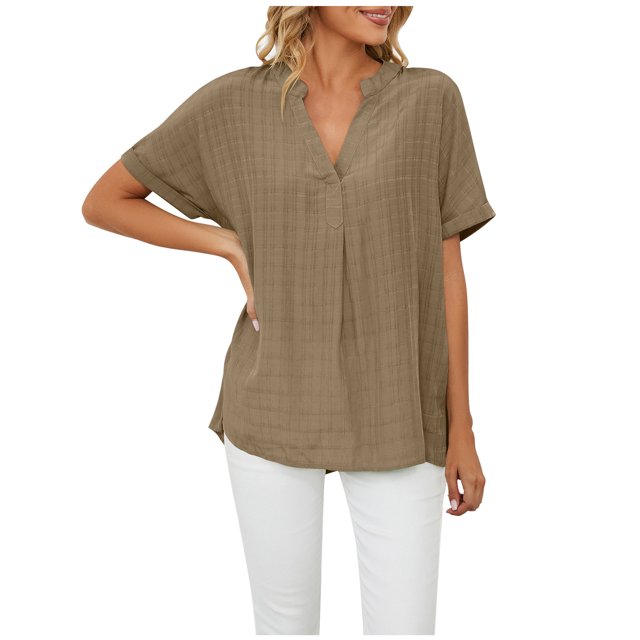 Birdeem Mode pour Femmes Manches Courtes Rétro Col Rond Pâques Couleur Unie Hauts Amples Blouse Manche