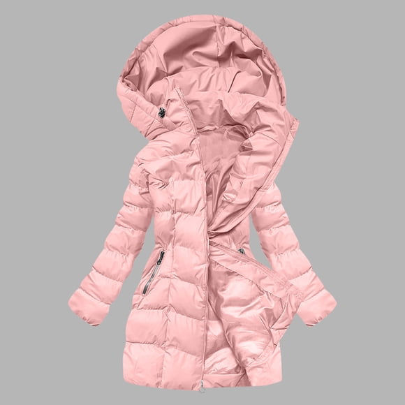 Frostluinai Winter Coats for Women Warm Long Quilted Puffer Jackets Zip up Hooded Mid Long Parka Jackets Thicked Down Outerwear with Pocket
