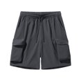 thumbnail image 3 of BADHUB Mens Elastic Waist Cargo Shorts Drawstring Waterproof Work Shorts Stretch Lightweight Solid Color Summer Savings 2025 Dark Gray L, 3 of 4
