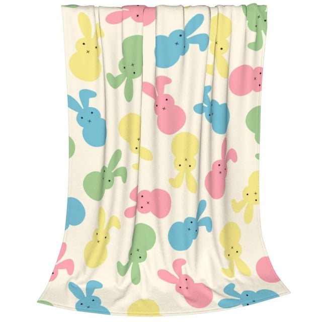 ERK 1Pcs Couverture Jetée Lapin de Pâques Douillette Couverture en Molleton Lapin Colorée Joyeuses Pâques Lapin pour Intérieur Literie en Flanelle Chaude Jetée pour Canapé Sofa Lit