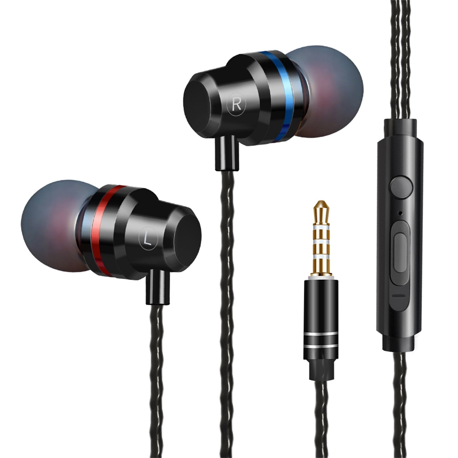 HIFI Stereo Sports Headphones with Mic, Premium Metal In-Ear Earphones Noise Cancelling, Wired 3.5mm Earbuds for Running Workout Gym with Remote Control, Black