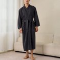 thumbnail image 2 of Mens Robes Lightweight Waffle Kimono Bathrobe Long Sleeve Sleepwear Soft Long Robe with Pockets, 2 of 5
