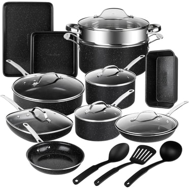 Granitestone 20 Pc Complete Pots and Pans Set Non Stick, Cookware Set with Deep Frying Pan Set, Bakeware Cooking Utensils, Oven and Dishwasher Safe