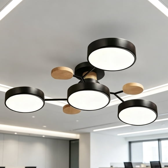 SSZMDLB Semi Flush Mount Ceiling Light, Nordic Wood Chandelier with Circular Acrylic LED Shade, Modern Ceiling Lighting Fixture for Living Room Bedroom Dining Room, Minimalist Acrylic Ceiling Lamp