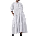 thumbnail image 1 of AherBiu Plus Size Maxi Dresses for Women Button up High Neck 1/2 Sleeve Ruched Ruffle Flowy Long Summer Dress, 1 of 6