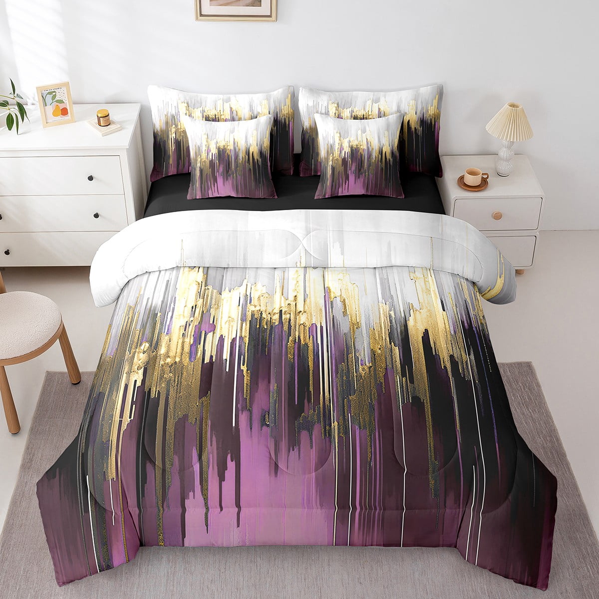YST 7-Piece Purple Gradient Oil Painting Bed in a Bag, Queen
