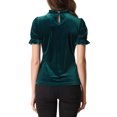thumbnail image 3 of INSPIRE CHIC Chemise à Col à Volants pour Femmes, Manches Courtes, Hauts en Velours, Blouse m Bleu Vert, 3 of 6