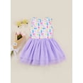 thumbnail image 4 of Xingqing Toddler Baby Girl Easter Sundress Rabbit Floral Print Sleeveless Tulle Patchwork Dress Summer Clothes, 4 of 7