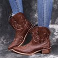 thumbnail image 2 of HBFAGFB Womens Boots Retro Embroidery Square Heels Slip-On Short Booties Pointed Toe Shoes Brown Size 37, 2 of 4