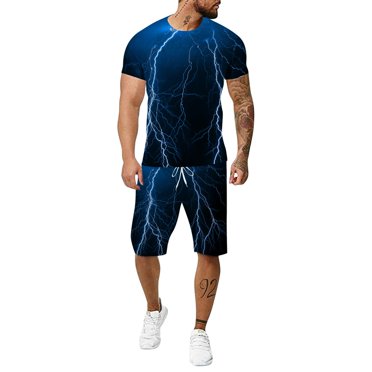 Ketyyh-chn99 Suits for Men Summer Swim Jogging Fashion Sweatsuit Gym Mens Clothes Workout Shirts for Men Outfits Sets Shirts Shorts Blue,2XL
