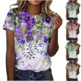 thumbnail image 1 of Économies du Printemps! CEHVOM T-Shirts Graphiques Floraux pour Femmes, T-Shirt à Manches Courtes Boho à Imprimé Paysage Floral pour Femmes, Col Rond Ample Décontracté d'Été Décontracté Ample Basique Confortable T-Shirts Boho Hauts 2023, 1 of 5