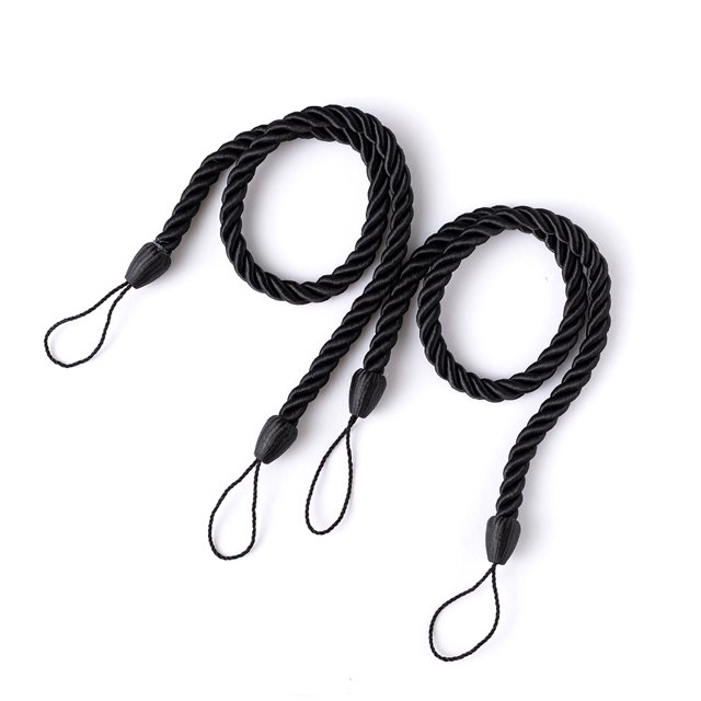 stanreset 1/2/3/5 2 Pieces Household Hotel Polyester Curtain Holdback Living Room Drape Tieback Draperies Decorative Holder Waved Rope Black 2PCS