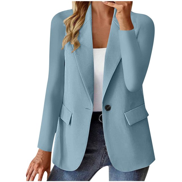 ManxiVoo Professional Womens Blazer Cardigan Open Front Lightweight Office Wear Versatile Spring Layering Piece XL Size Light Blue