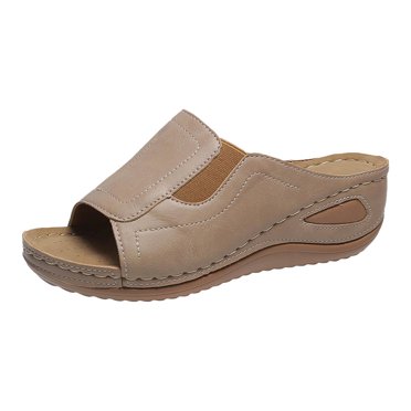 Penkiiy Casual Wedge Sandals for Women Slippers Fish Mouth Platform Women's Sandals Flip Flop Sandal 43 Beige