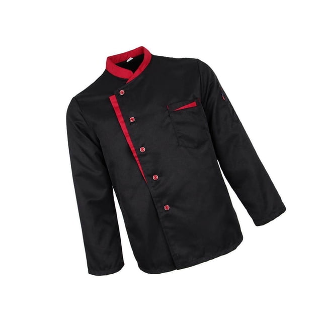 facefd Long Sleeves Chef Jacket Coat Hotel Waiters Kitchen Uniform Tops Black 3XL