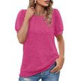 thumbnail image 3 of Timegard Hauts pour Femmes Col Rond Manches Courtes en Maille Bouffante Confortable Été Décontracté Ample Chemise Haut Blouse, 3 of 5