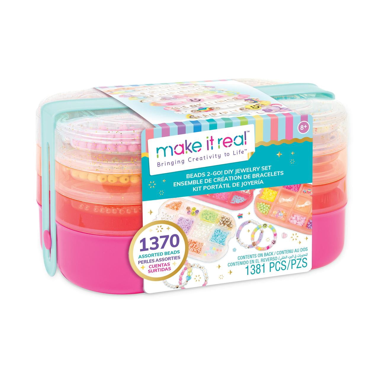 Make It Real! Beads 2 Go - Bento Box Jewelry Making Kit - 1378 Pieces