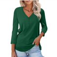 thumbnail image 1 of FAIWAD Womens V Neck 3/4 Sleeve T-Shirts Solid Color Casual Basic Tops 2024 Button Up Tees Blouses, 1 of 6