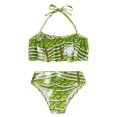 thumbnail image 3 of TiaoBug Girls 2 Pcs Mermaid Bikini Sets Shiny Halter Ruffles Crop Top with Triangle Brief Bathing Suit Tankini Green A 140, 3 of 5