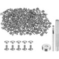 thumbnail image 1 of 200 Sets Leather Rivets 6 x 6mm Metal Double Cap Rivet Snaps Studs Fasteners with 3pcs Setting Tools Rivets for Leather Craft DIY Repair Decoration, Silver Tone, 1 of 7