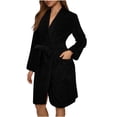 thumbnail image 1 of Womens Plush Fleece Robe Knee Length Cozy Fuzzy Bathrobe with Belt Shawl Collar Warm Soft Towel Robes Black, XL, 1 of 7