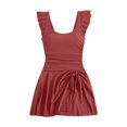 thumbnail image 4 of Bigersell Maillots de Bain à Manches à Volants pour Femmes Style Patineuse une-Pièce avec Jupe Dos Smocké Maillots de Bain Robe de Bain Tenue de Bain Rouge TTG, 4 of 9