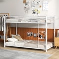 thumbnail image 2 of Gymax Twin Over Twin Bunk Bed Frame Platform W/Guard Rails & Side Ladder White, 2 of 10
