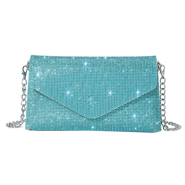 Sac Pochette Enveloppe à Strass Chaîne Pailletée Sac de Soirée Sac à Main pour Femme (Vert)