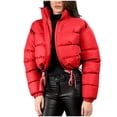 thumbnail image 1 of Économies d'Automne/hiver! srobpty Manteau Matelassé à Manches Longues pour Femmes, Veste à Capuche Décontractée Colorée à Manches Longues pour Dames Rouge, P, 1 of 4