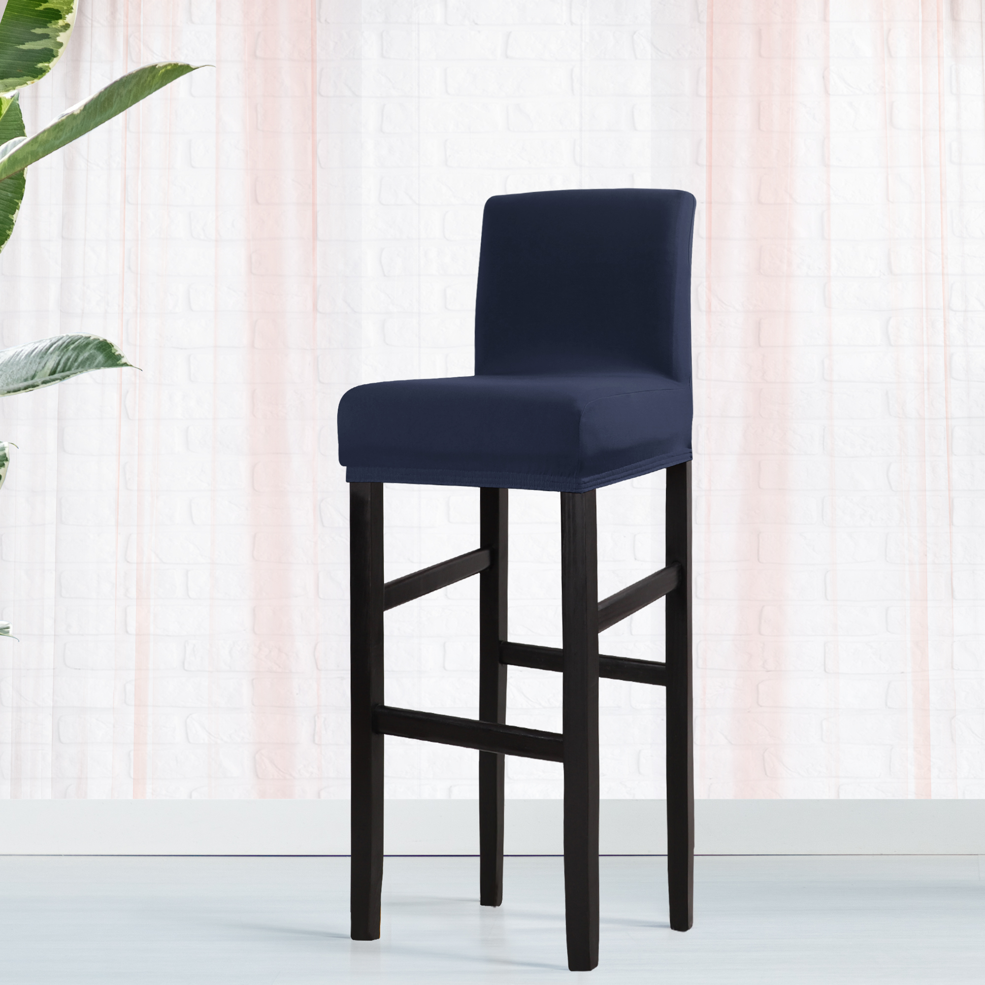 PiccoCasa Housse Extensible en Spandex pour Tabouret de Bar à Dossier Court Bleu Foncé 1