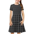 thumbnail image 2 of Liquidation d'Économies d'Été Iumwxz Robe Décontractée Trapèze Robe Tunique pour Adolescentes Robe Col Rond Imprimé à Carreaux Manches Courtes Robes pour Filles Coupe Ample Robe pour les Vacances 4-14a, 2 of 7