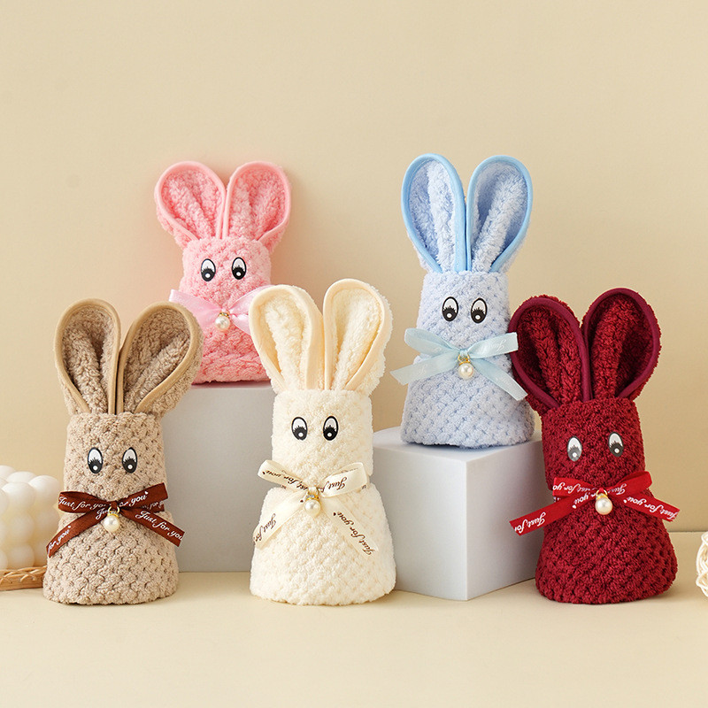 Uscallm 5Pcs Easter Bunny Towel Gift Set Easter Coral Fleece Rabbit Towel Soft Plush Holiday Decoration Home Decor Bath Towel Hand Towel