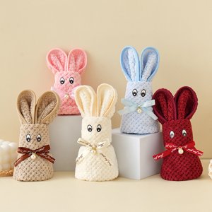Uscallm 5Pcs Easter Bunny Towel Gift Set Easter Coral Fleece Rabbit Towel Soft Plush Holiday Decoration Home Decor Bath Towel Hand Towel