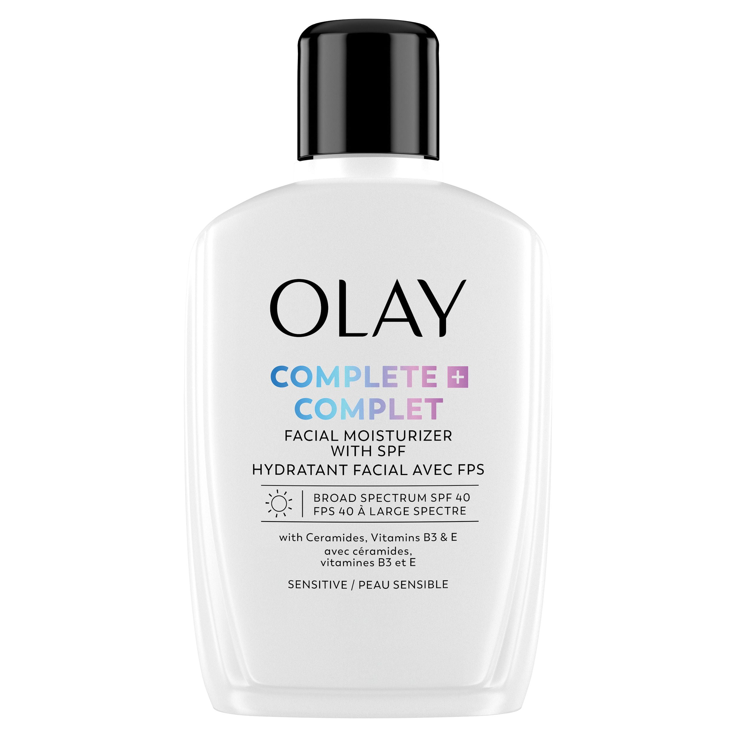 Hydratant Pour Le Visage Olay Complet+ avec Fps 40, Sans Parfum Pour La Peau Sensible, Protection Solaire À Large Spectre – Sans Traces Blanche, Nourrit La Barrière D’Hydratation – Céramides, 177 mL