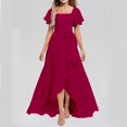 thumbnail image 5 of XIMIN Girls Plus Size Square Neck Solid Color Chiffon Bridesmaid Dresses Formal Cocktail Party Dresses with Sleeves Ruffle High Low Evening Formal Dress, 5 of 5