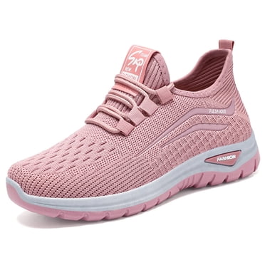 Commforr Womens Walking Shoes, Women Extra Wide Width Sneakers Air Cushion Road Running Shoes Ultra Light Tennis Gym Workout Training Shoes Breathable Walking Shoes with Arch Support, Pink, 8