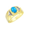 thumbnail image 3 of RYLOS Men's Rings 14K Yellow Gold Ring Classic Designer Style 8X6MM Oval Gemstone & Diamond Ring Turquoise Birthstone Rings For Men Size 11, 3 of 7