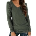 thumbnail image 1 of Timegard Hauts pour Femmes Blouse à Col en V à Manches Longues T-Shirt Basique Uni Automne Décontracté Confortable Tunique Hauts, 1 of 5