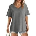 thumbnail image 2 of AherBiu Womens Summer Tops Basic V Neck Loose Casual Short Sleeve Solid Color Comfy Daily Tshirts, 2 of 6