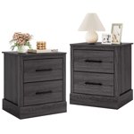 Gymax Ensemble de 2 Table de chevet de tiroir Table de lit Compact Sofa End Table Chêne Gris foncé