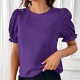 thumbnail image 2 of Besolor Tuniques d'Été pour Femmes à Col Rond, Volants, Manches Courtes, Chemises Décontractées Unies, T-Shirts pour Sorties, 2 of 4
