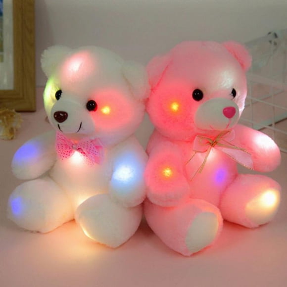 Light up Pink LED Teddy Bear Stuffed Animal Soft Plush Toy Glow in The Night Birthday Valentines for Toddler Kids 8‘‘
