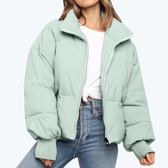 IROINID Manteau d'Hiver Chaud pour Femmes, Col Montant, Manches Longues, Vert